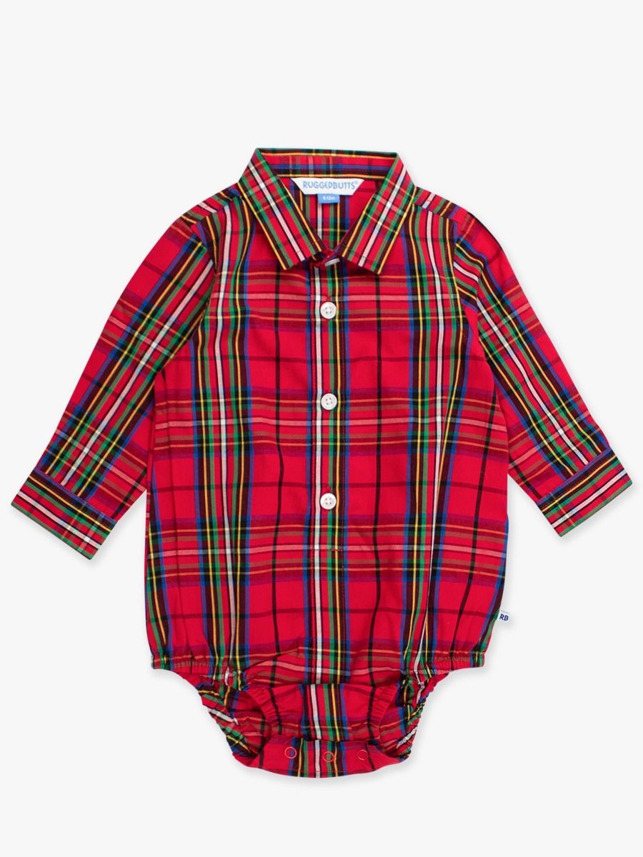 Red Nicholas Plaid Button Down Bodysuit
