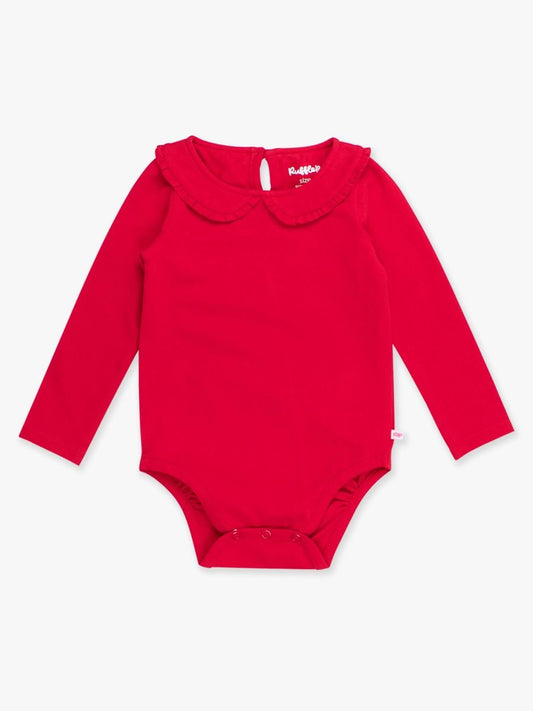 Red Knit Long Sleeve Ruffle Peter Pan Bodysuit