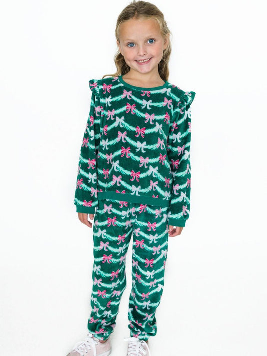 Emerald Tinsel Tidings Velour Flutter Sweatshirt Jogger Set