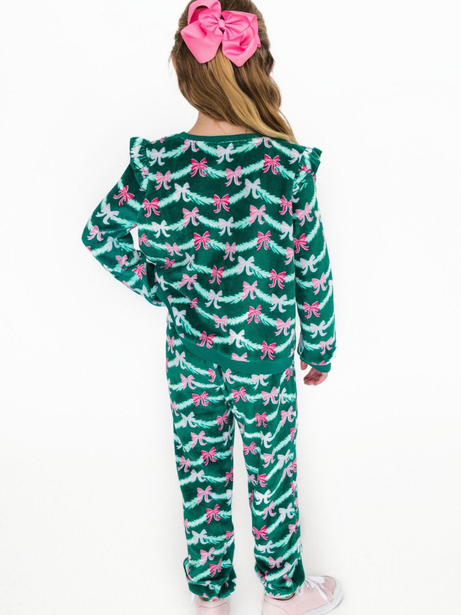 Emerald Tinsel Tidings Velour Flutter Sweatshirt Jogger Set