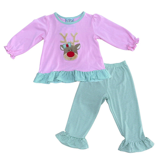 Reindeer Applique Ruffle Pant Set