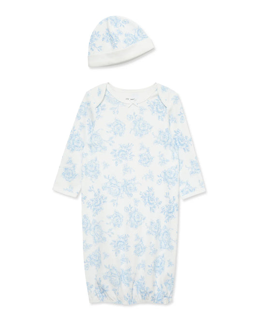 Blue Roses Sleeper Gown & Hat Set