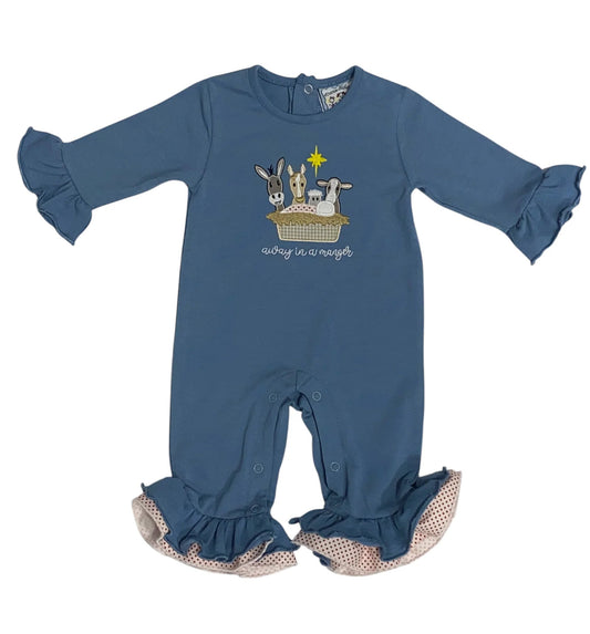 Away in the Manger Girls Blue Ruffled Romper