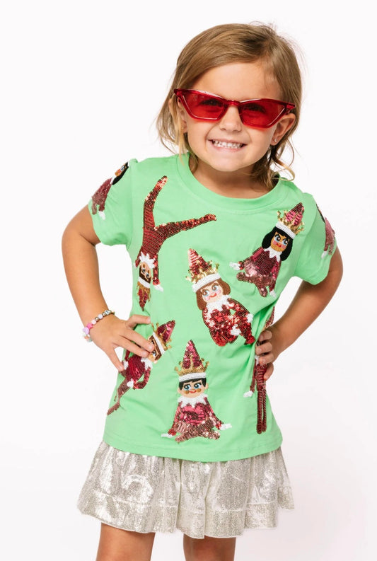 QOS Kids Green Elf On A Shelf Tee
