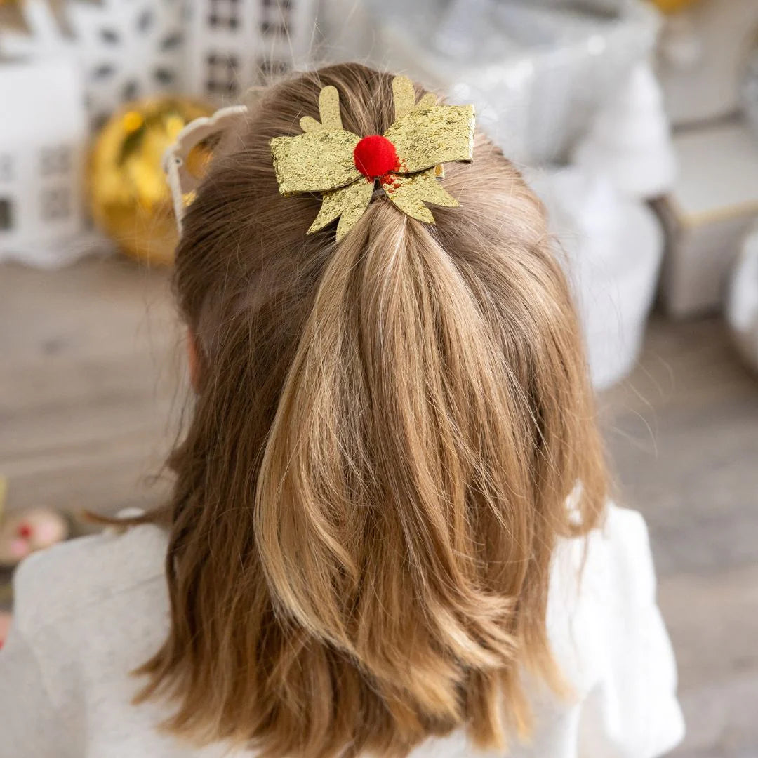 Reindeer Glitter Christmas Bow Clip