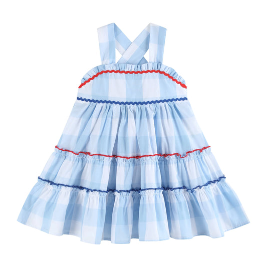 Blue Gingham Layered Dress