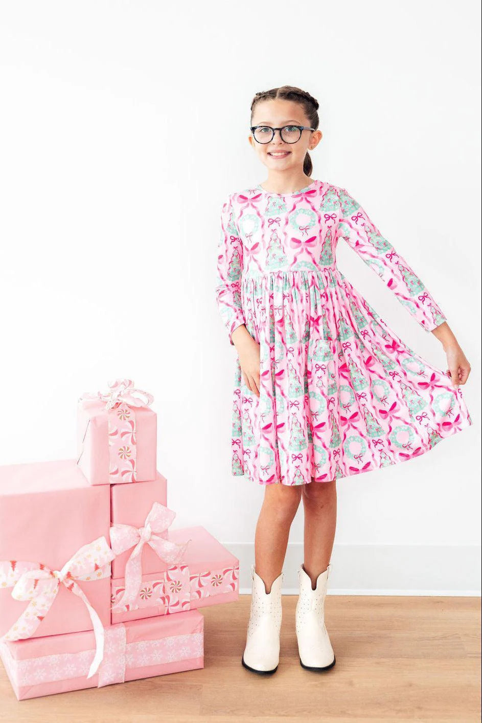 Jingle Bows L/S Pocket Twirl Dress