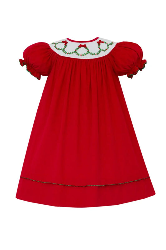 Red Corduroy Bishop Smocked Dress