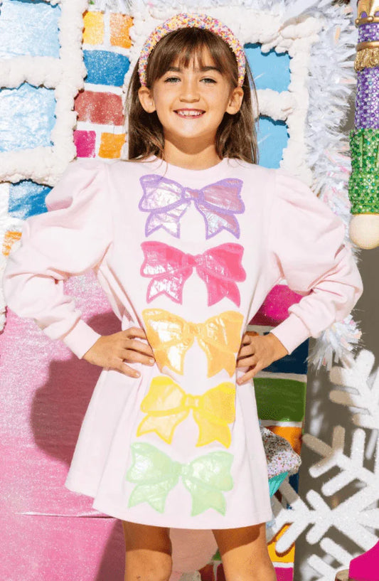 Pink Multi Metallic Bow Sweatshirt Dress QOS