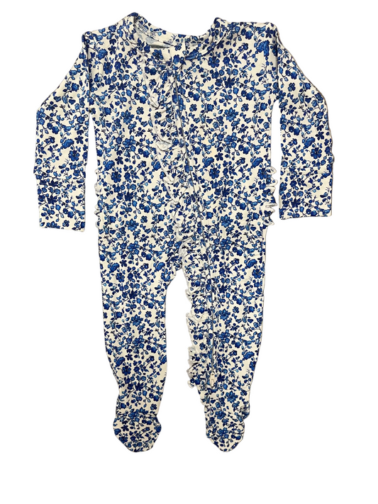 Blue Flower Ruffle Footie