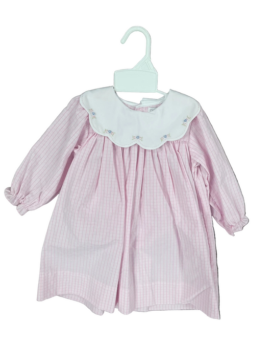 Pink Embroidered Flower Dress W/ White Collar