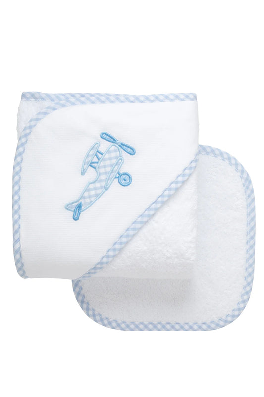 Airplane Applique Hooded Towel & Washcloth Set