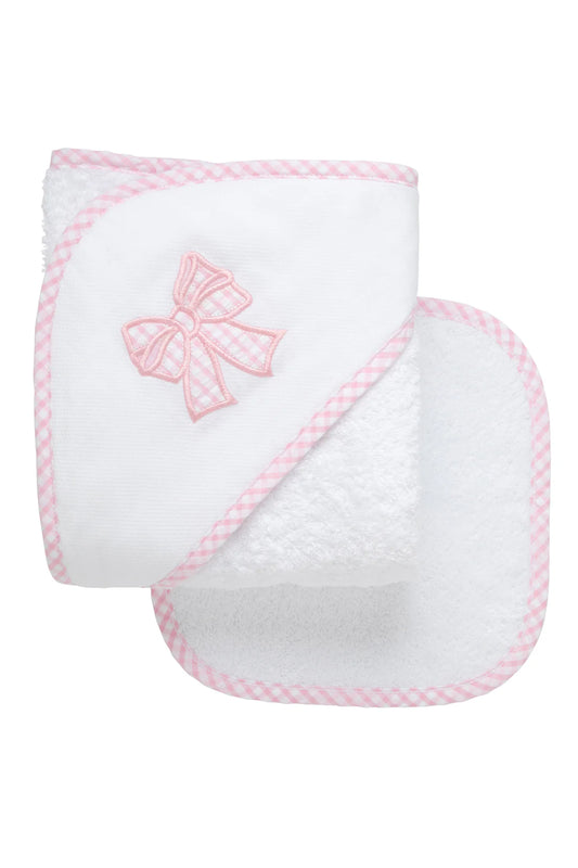 Bow Applique Hooded Towel & Washcloth Set