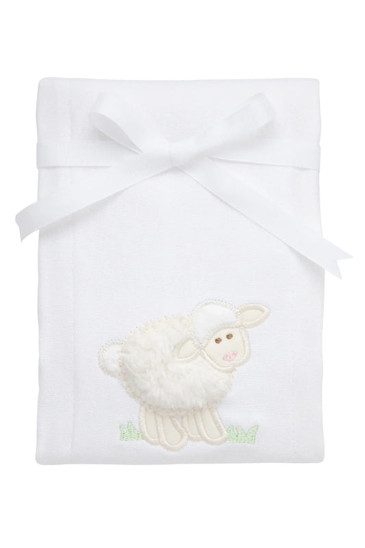 Lamb Applique Burp, White