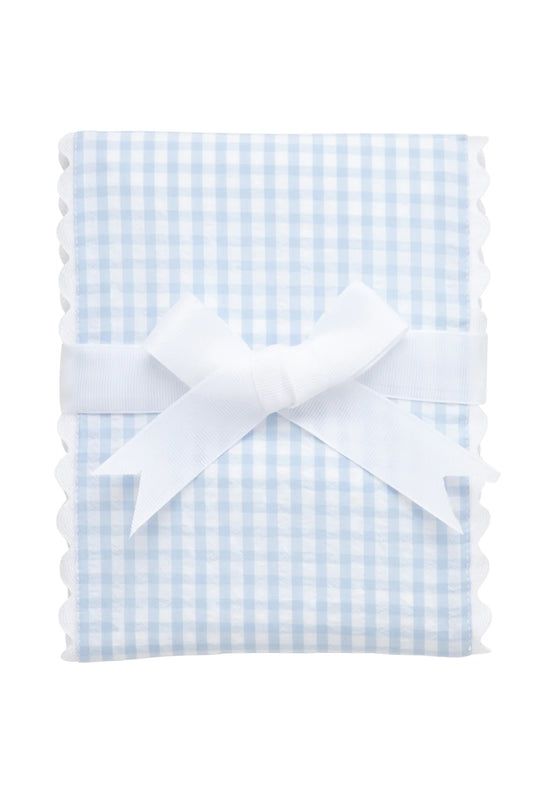 Big Check Fancy Fabric Burp Blue