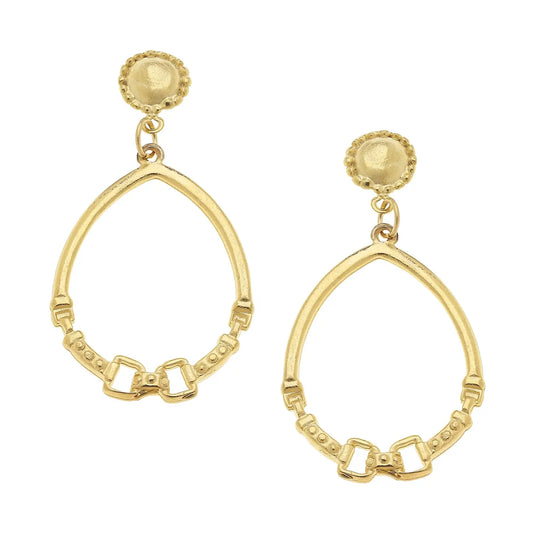 Gold Cab and Horse Bit Hoop Earrings