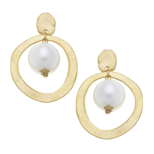 Gold Hoop with Cotton Pearl Rarrings