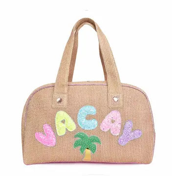 'Vacay' Straw Medium Duffle Bag