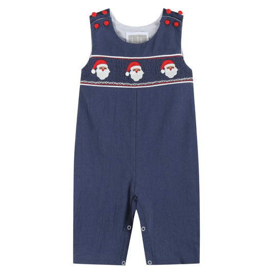 Navy Blue Santa Smocked Overalls