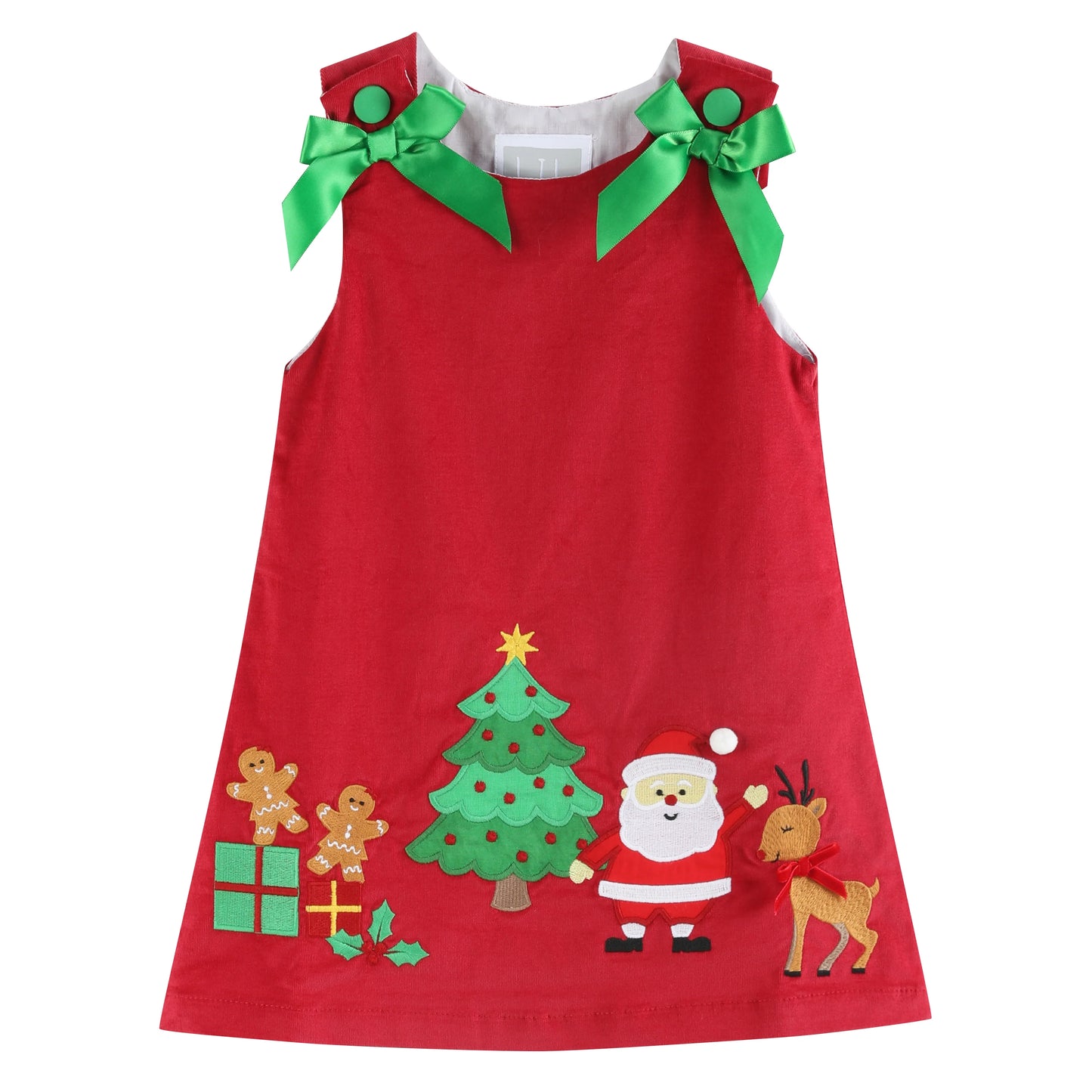 Red Corduroy Christmas Appliqué Bow Dress