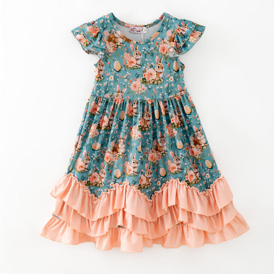 Teal Rabbit Maxi Girls Dress