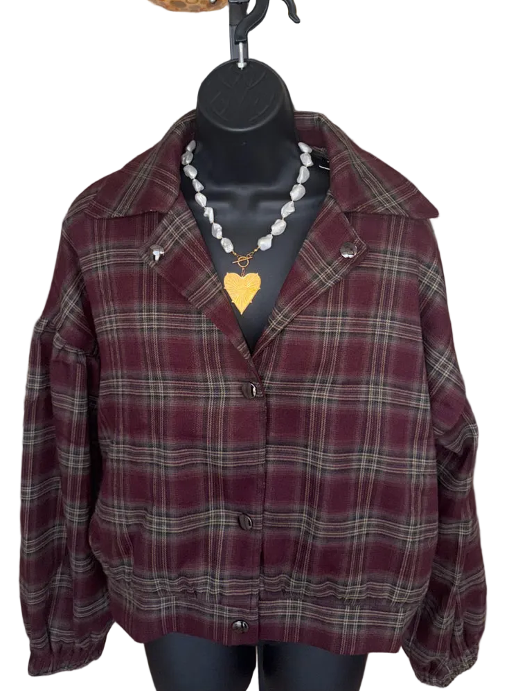 Burgundy Multi Puff Sleeve Jacket