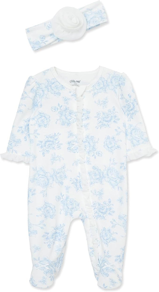Blue Roses Ruffle Footie