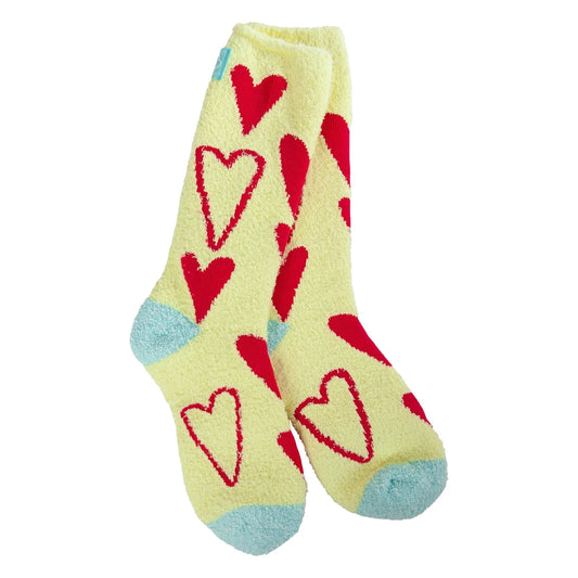 Yellow Heart Fuzzy Socks