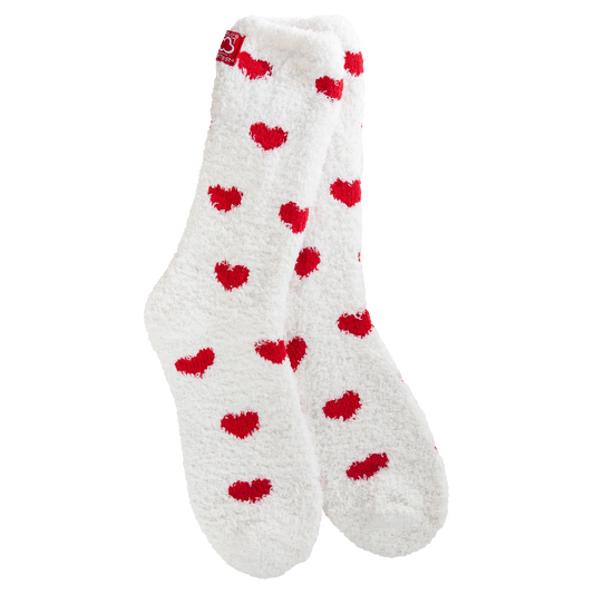 White Red Heart Fuzzy Socks