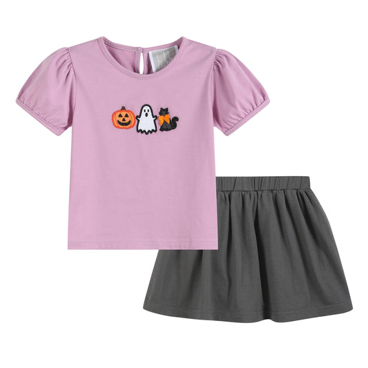 Purple Halloween Ruffle Top & Skort Set