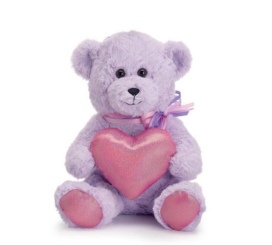 Lavender Fur Bear With Shiny Pink Heart