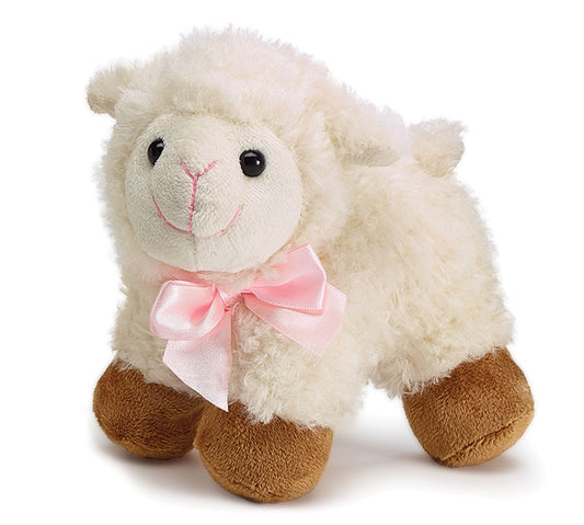 Plush Standing Lamb With Pink Satin Bow