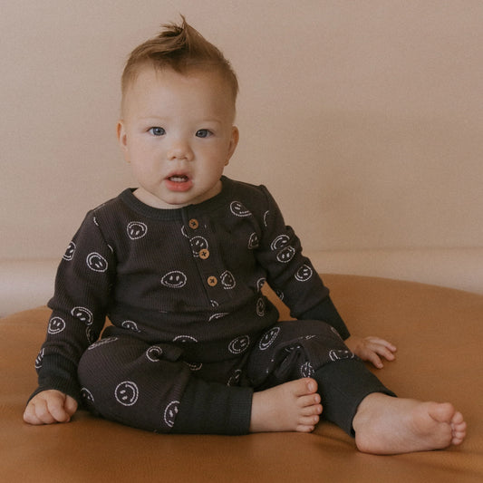 Organic Button Romper Happy Face
