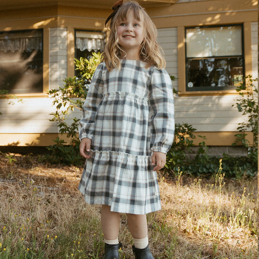 Organic LS Tiered Dress Plaid Checks