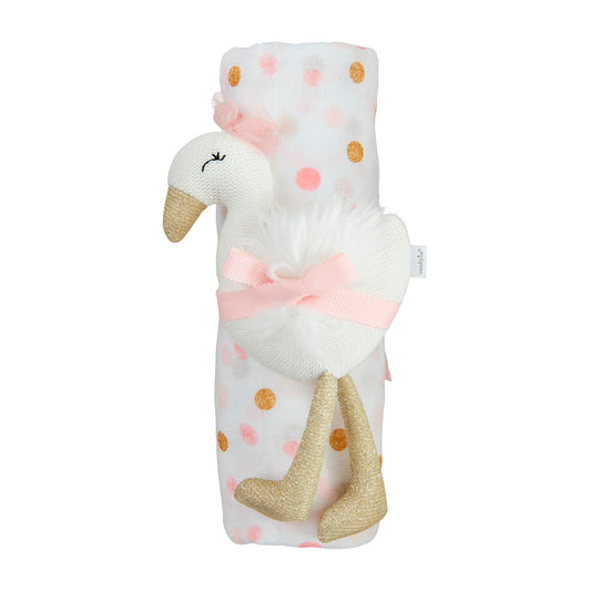 Pink & Gold Dot Swaddle & Rattle Set