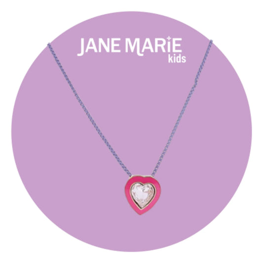 14" Lavender Chain Necklace with Hot Pink Enamel & Light Pink Crystal Heart