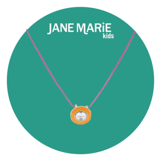 14" Hot Pink Chain Necklace with Orange Enamel & Clear Crystal Oval