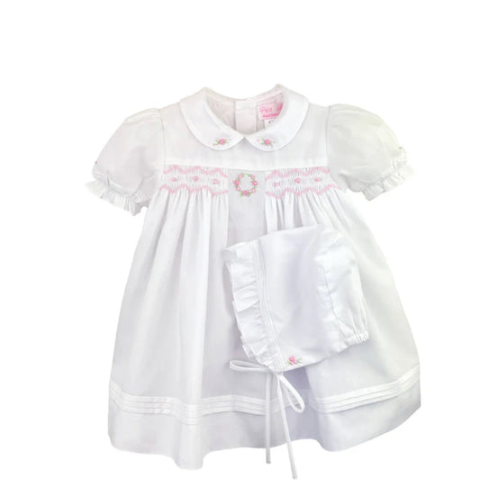 Flower Embroidered Smocked Dress Set