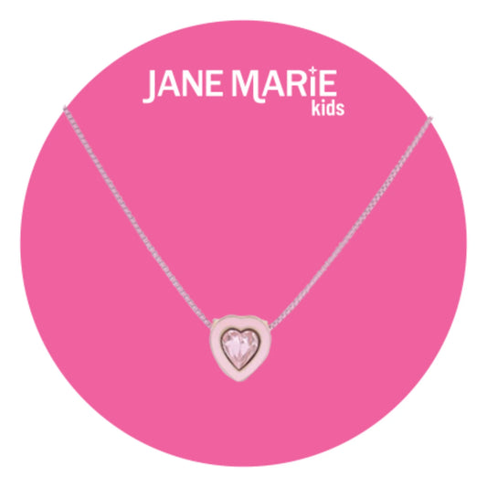 14" Light Pink Chain Necklace with Light Pink Enamel & Pink Crystal Heart