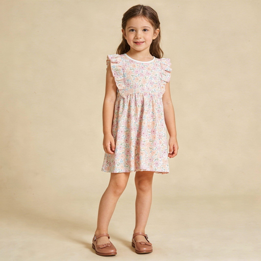 Organic Flutter Dress - Peony
