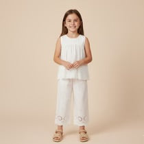 Organic Eyelet Top And Pant Set - Ivory Eyelet