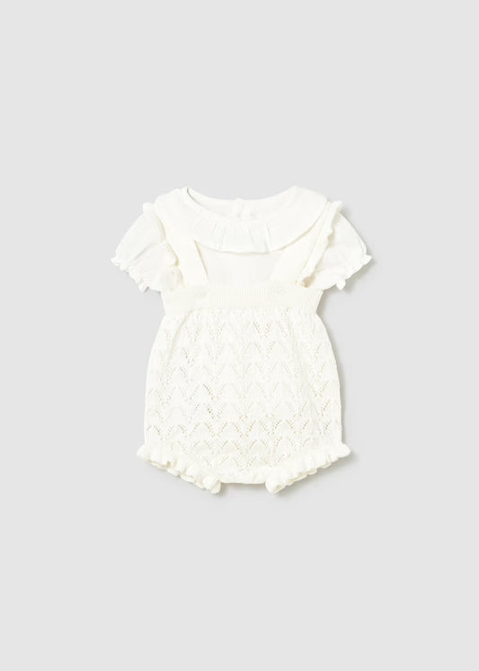 Ivory Knit Dungaree And Blouse Set