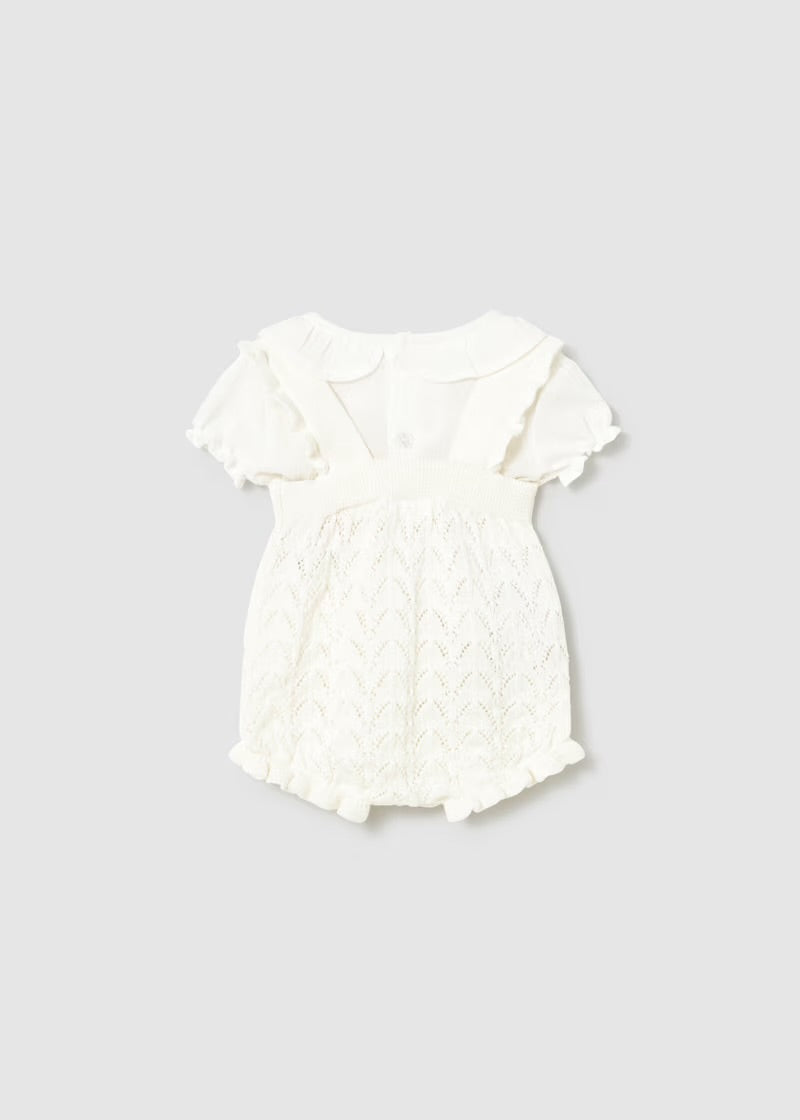 Ivory Knit Dungaree And Blouse Set