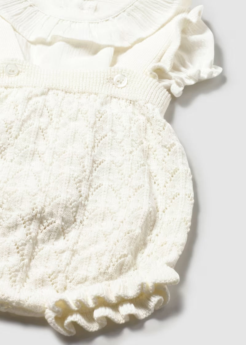 Ivory Knit Dungaree And Blouse Set