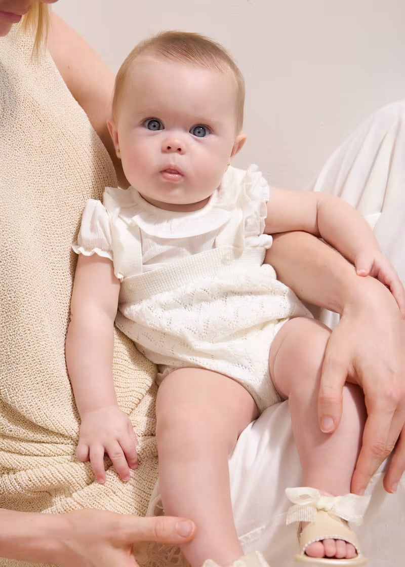Ivory Knit Dungaree And Blouse Set
