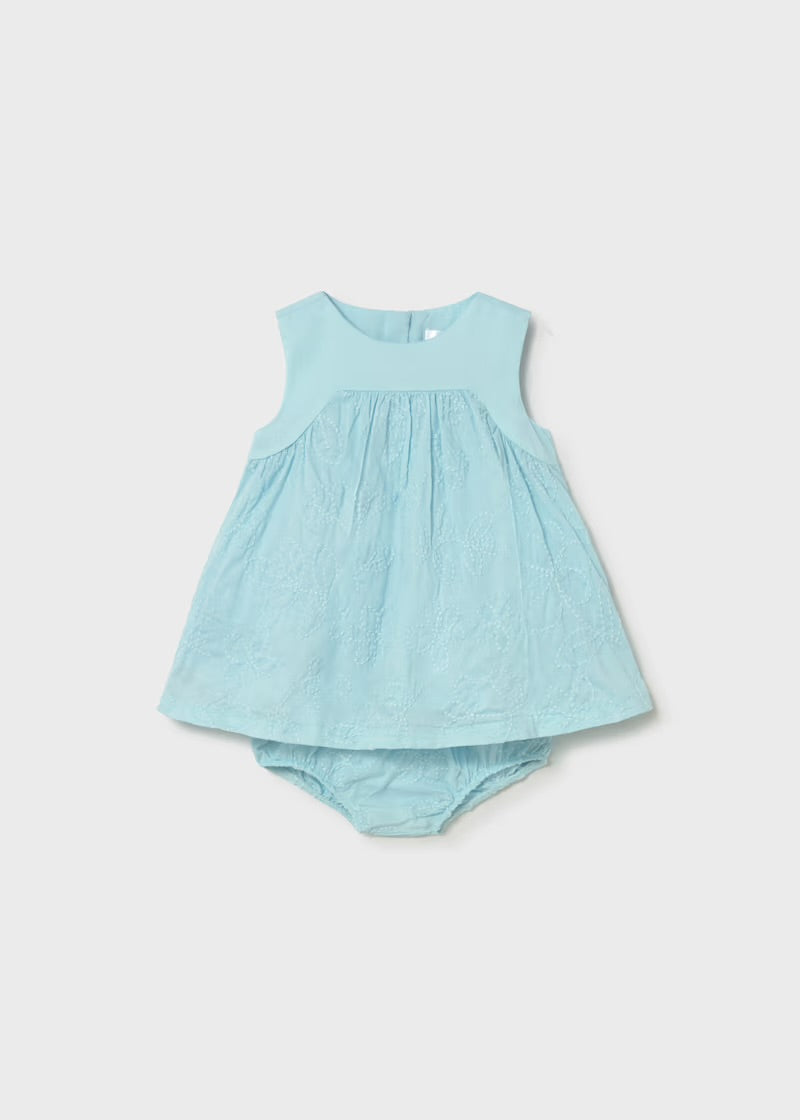 Blue Embroidered Dress With Bloomers