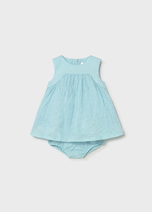 Blue Embroidered Dress With Bloomers