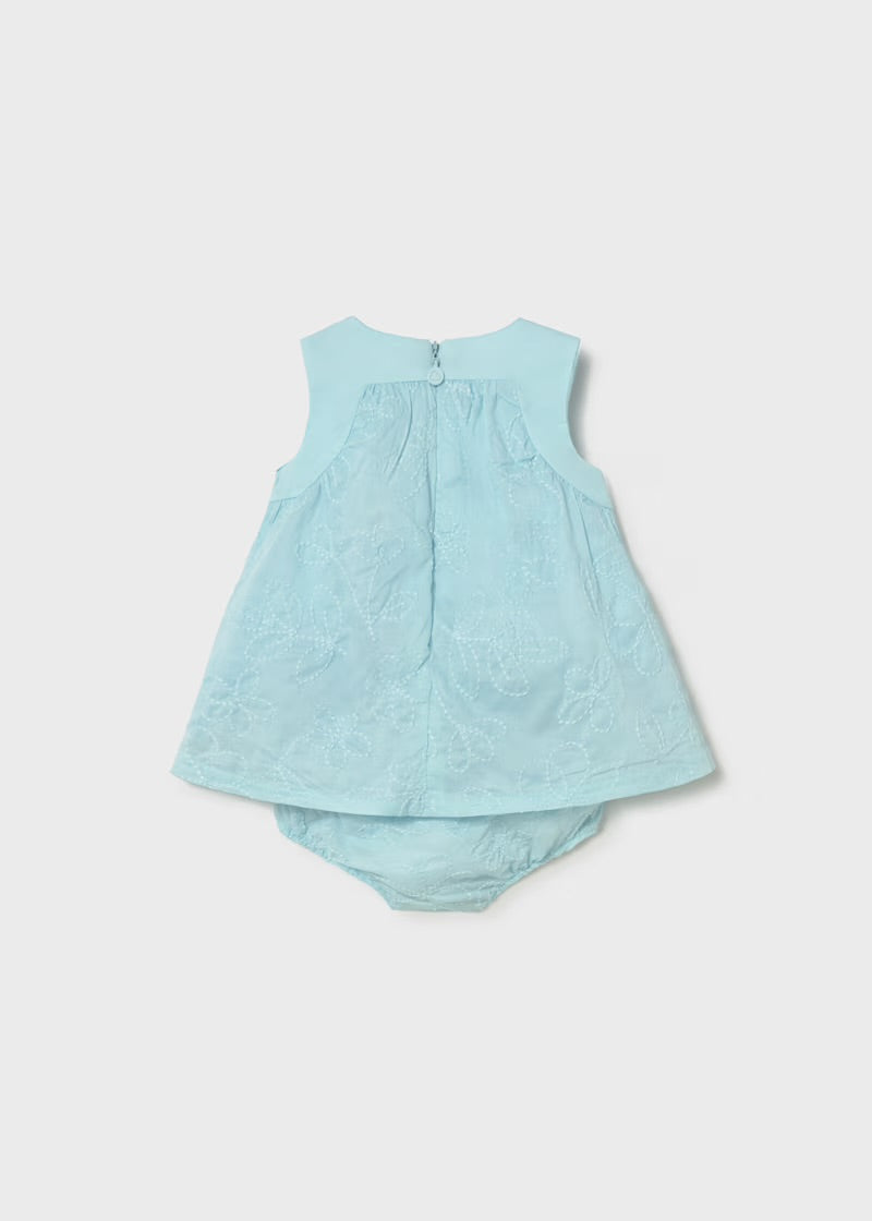 Blue Embroidered Dress With Bloomers