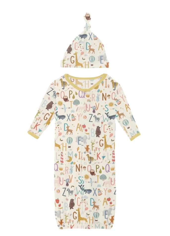 Animal Alphabet Layette Gown & Hat