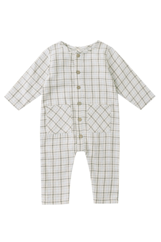 Blue plaid Pocketed Woven Jumpsuit